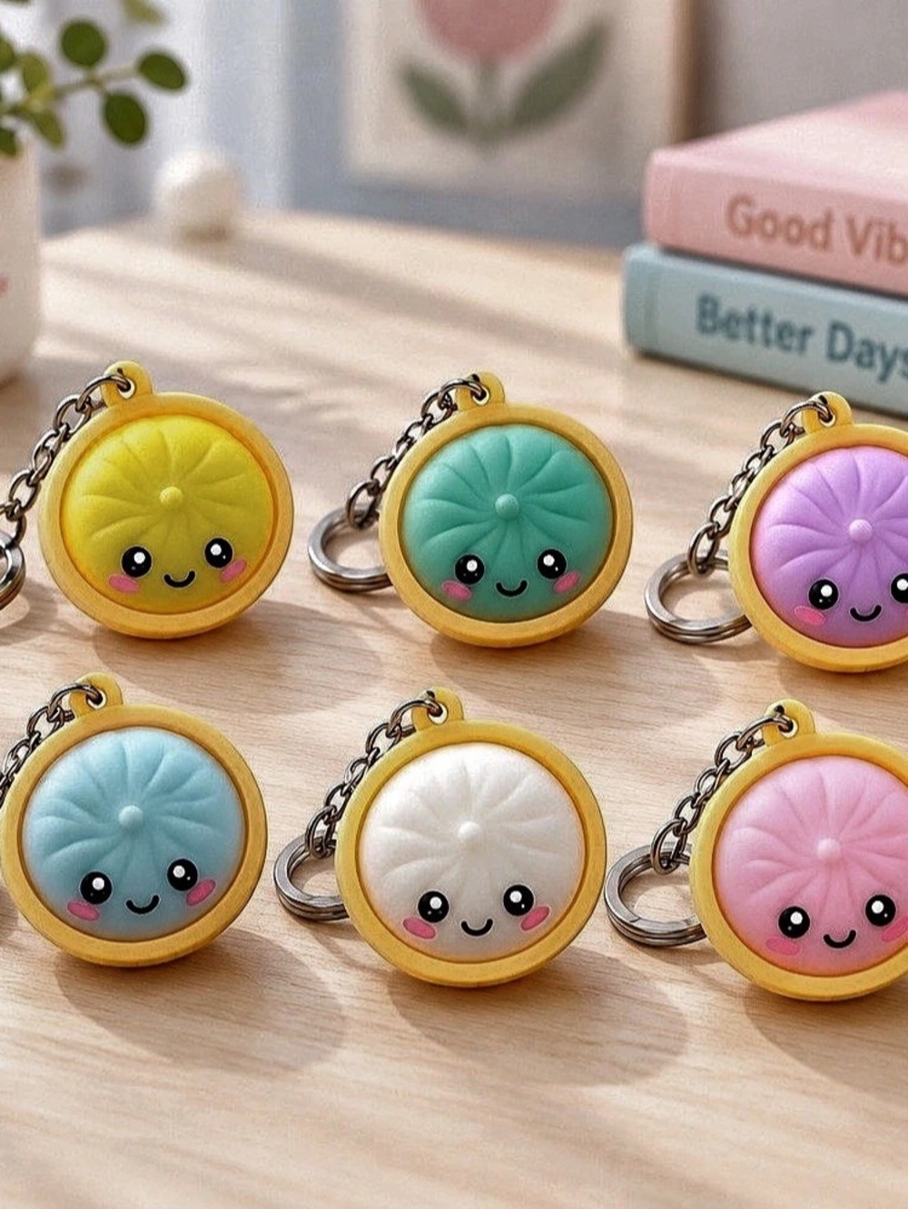 Colorful Smiley Dumpling Keychains (6)